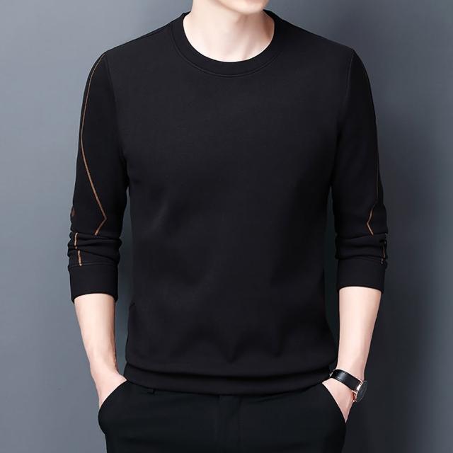 【Billgo】德絨線條保暖圓領長袖T恤-4色 M-4XL碼 柔軟毛絨刷毛感秋冬男上衣