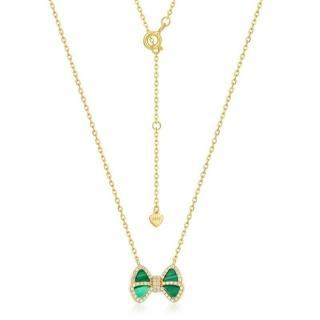 【米蘭精品】現貨+預購 孔雀石項鍊925純銀吊墜(金鏈精緻蝴蝶結女飾品七夕情人節禮物74gf5)