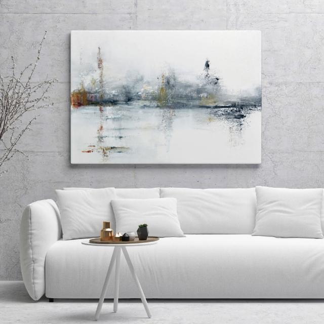 【菠蘿選畫所】山海油畫風景抽象畫-42x60cm(現代抽象風景裝飾畫 /居家佈置/招金色山水聯畫組合)