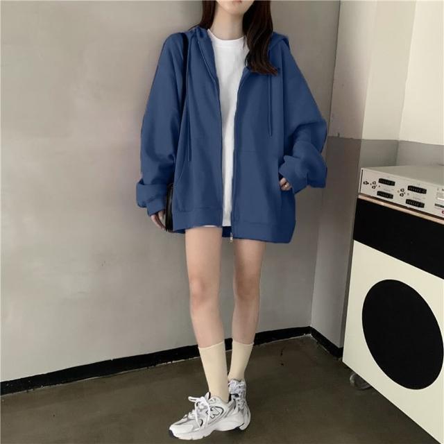 【D.studio】韓版鹽系慵懶風寬鬆內刷毛連帽外套(上衣 女裝 衣服 外套 長袖上衣V J32)