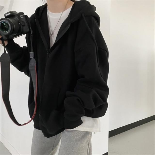 【D.studio】韓版寬鬆慵懶拉鍊連帽外套(連帽上衣上衣女裝衣服外套薄外套罩衫防曬外套長袖上衣 J32)