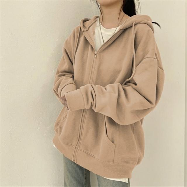 【D.studio】韓版寬鬆慵懶拉鍊連帽外套(連帽上衣上衣女裝衣服外套薄外套罩衫防曬外套長袖上衣 J32)