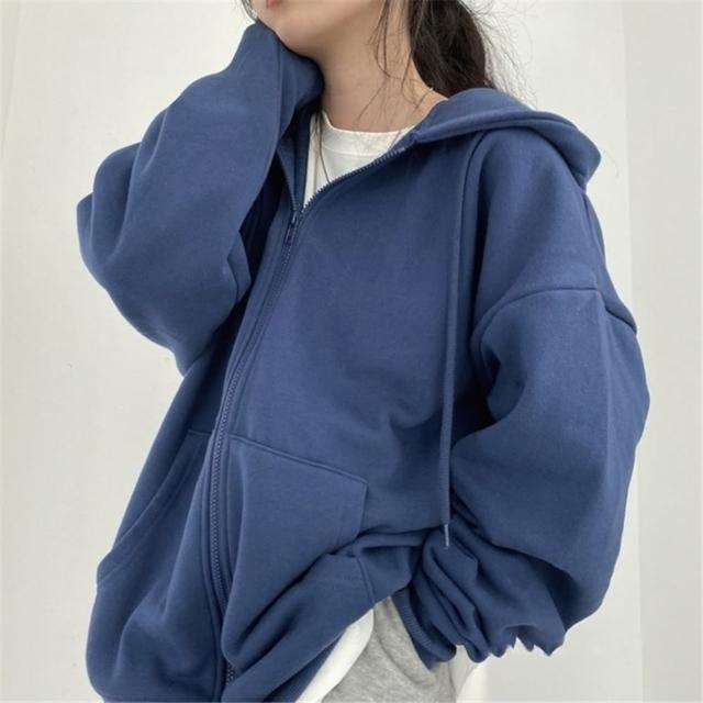 【D.studio】韓版寬鬆慵懶拉鍊連帽外套(連帽上衣上衣女裝衣服外套薄外套罩衫防曬外套長袖上衣 J32)