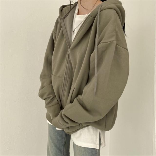 【D.studio】韓版寬鬆慵懶拉鍊連帽外套(連帽上衣上衣女裝衣服外套薄外套罩衫防曬外套長袖上衣 J32)