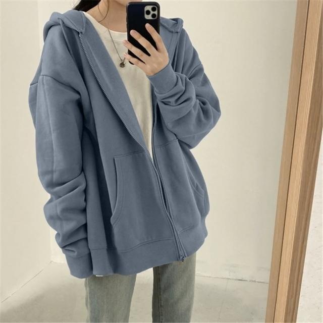 【D.studio】韓版寬鬆慵懶拉鍊連帽外套(連帽上衣上衣女裝衣服外套薄外套罩衫防曬外套長袖上衣 J32)