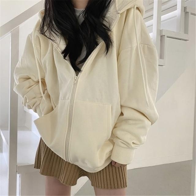 【D.studio】韓版寬鬆慵懶拉鍊連帽外套(連帽上衣上衣女裝衣服外套薄外套罩衫防曬外套長袖上衣 J32)