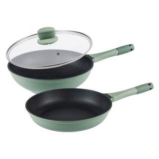 【CorelleBrands 康寧餐具】SNAPWARE 藍寶石鑄造不沾雙鍋組28cm平煎鍋+深炒鍋(IH爐可用)