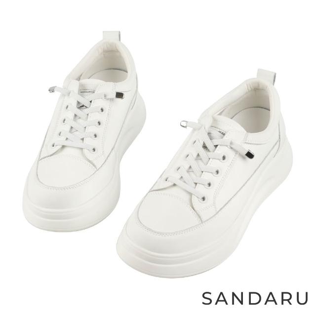【SANDARU 山打努】小白鞋 真皮免綁帶厚底休閒鞋 白鞋 女慢跑鞋 女增高鞋 帆布鞋 運動鞋
