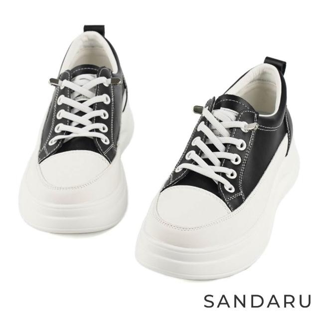 【SANDARU 山打努】小白鞋 真皮免綁帶厚底休閒鞋 白鞋 女慢跑鞋 女增高鞋 帆布鞋 運動鞋