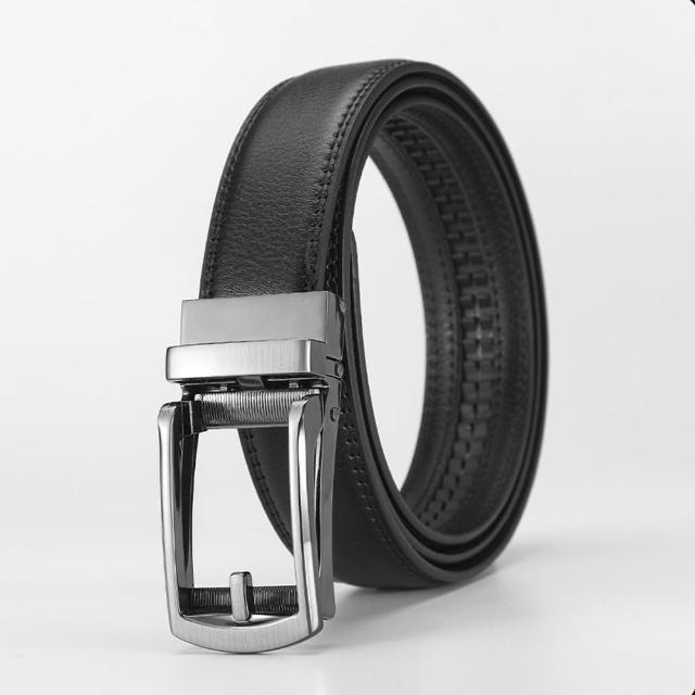 【AFAMIC 艾法原廠正貨】雙層真牛皮假針扣免鑽孔快速伸縮自動扣男士金屬磨砂百搭商務軟牛皮褲腰帶經典皮帶