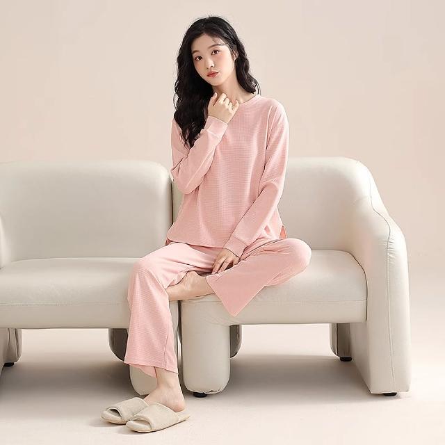 【藍尼居家】★情侶款優雅純色棉睡衣(家居服/男女睡衣/長袖/圓領)