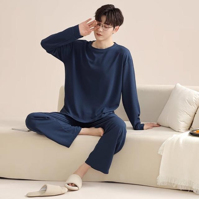 【藍尼居家】★情侶款優雅純色棉睡衣(家居服/男女睡衣/長袖/圓領)