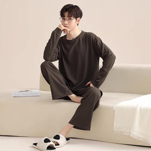 【藍尼居家】★情侶款優雅純色棉睡衣(家居服/男女睡衣/長袖/圓領)