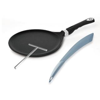 【瑞康屋UCOM】德國黑魔法不沾鍋-可麗餅烤盤28cm(+可麗餅T棒+瑪仕翠彈性弧度刮刀灰33cm)