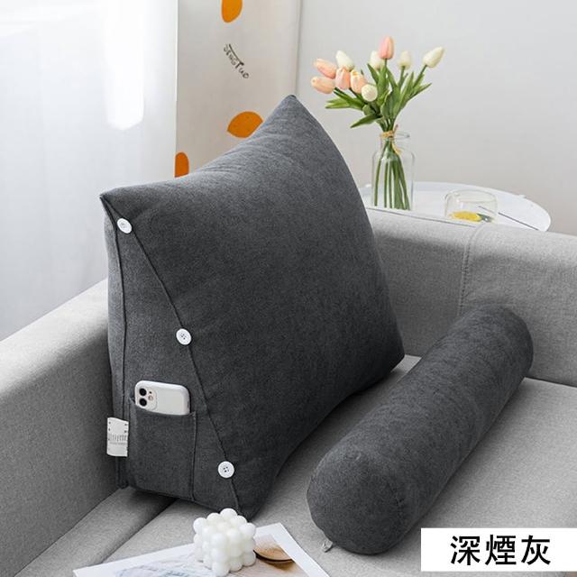 【Mega】日系純色棉麻三角靠枕 床頭靠墊(靠背 靠腰枕 抱枕 床頭抬腿枕 可拆洗)