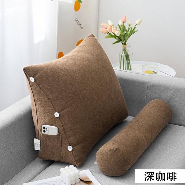 【Mega】日系純色棉麻三角靠枕 床頭靠墊(靠背 靠腰枕 抱枕 床頭抬腿枕 可拆洗)