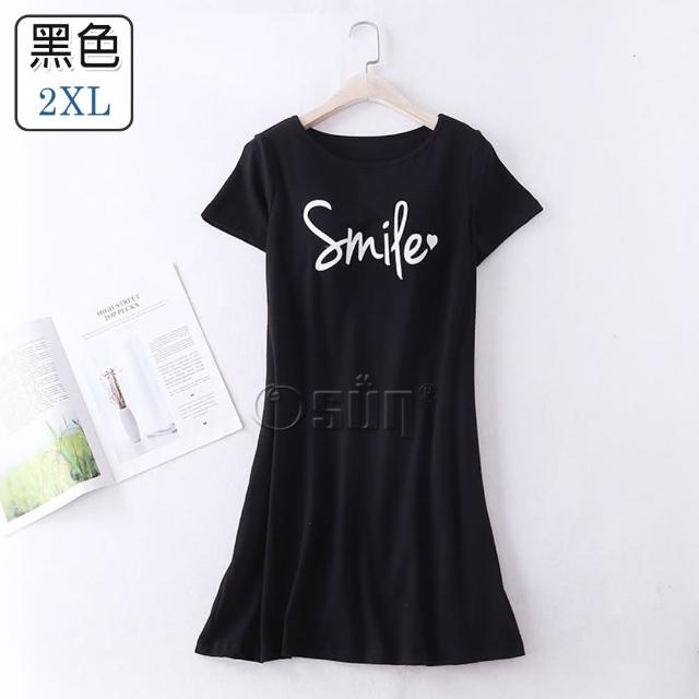 【Osun】棉質帶胸墊Smile短袖大碼連衣裙睡衣居家休閒服(特惠價CE405Smile-)