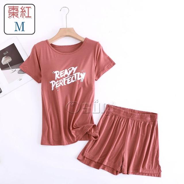 【Osun】莫代爾中大尺吋bra-t帶胸墊Ready短袖短褲睡衣套裝寬鬆居家休閒服(特惠價CE407Ready)