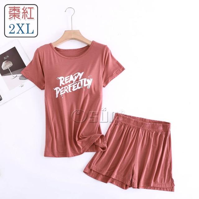 【Osun】莫代爾中大尺吋bra-t帶胸墊Ready短袖短褲睡衣套裝寬鬆居家休閒服(特惠價CE407Ready)
