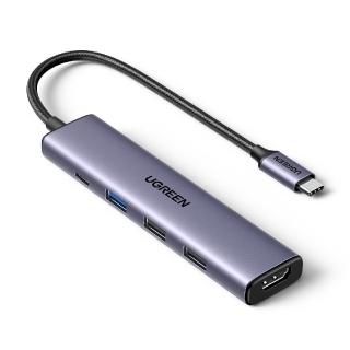 【綠聯】五合一Type-C集線器 極簡版(USB3.0*1+USB2.0*2+HDMI+PD100W HUB/台灣創惟晶片)