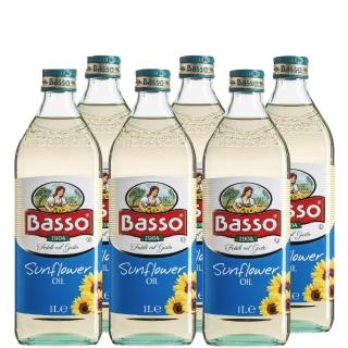 【BASSO 巴碩】義大利原裝純天然葵花油1公升x6瓶(搶購組 高發煙點適合高中低溫烹調)