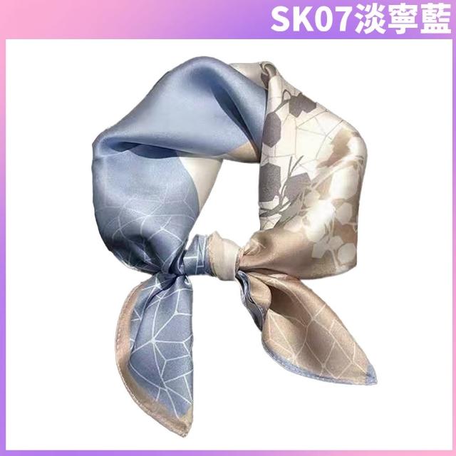 【I.Dear】100%蠶絲歐美圖騰頂級印花真絲領巾小方巾(淡寧藍)