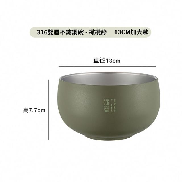 【媽媽咪呀】頂級316不鏽鋼雙層隔熱碗13cm加大款(防摔碗 不銹鋼餐碗 飯碗 湯碗 碗公)