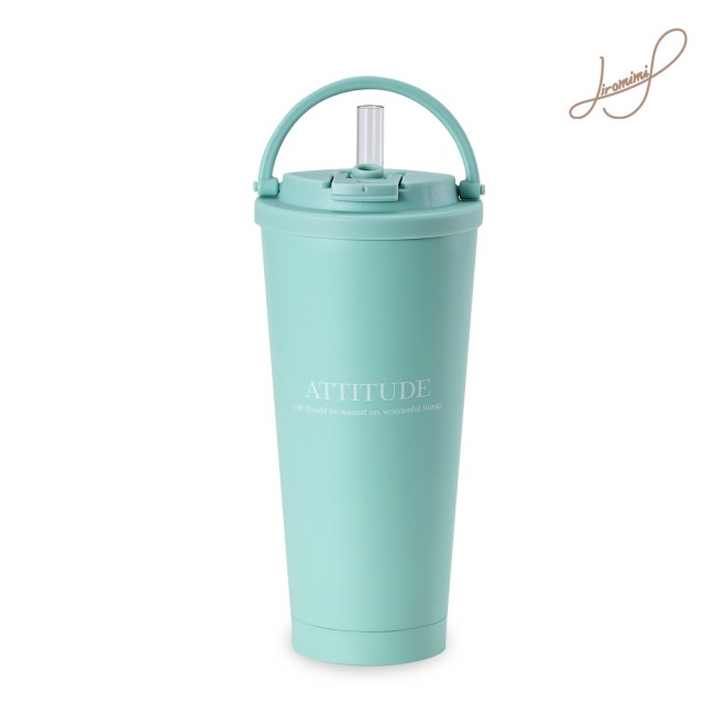 【Hiromimi】手提內瓷不鏽鋼吸管杯750ml(4色可選/保溫保冰/附粗細吸管各一)