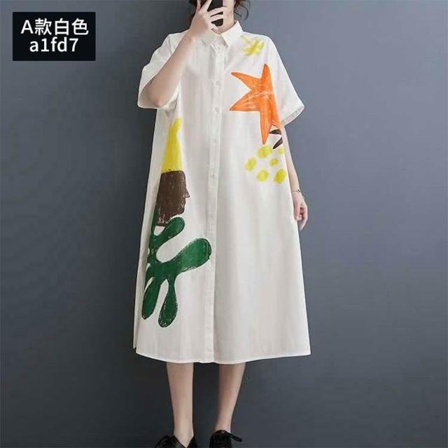 【巴黎精品】極速出貨 女連身裙寬鬆洋裝大尺碼長裙連衣裙A字裙大碼女裝(五分袖襯衫裙女裙子多款a1fd7 2G)
