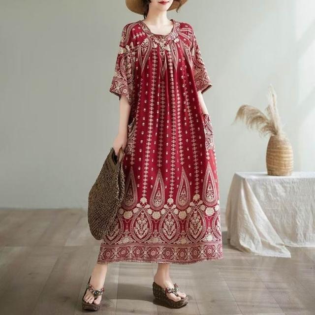 【巴黎精品】極速出貨 女連身裙寬鬆洋裝大尺碼長裙連衣裙A字裙大碼女裝(五分袖襯衫裙女裙子多款a1fd7 2G)