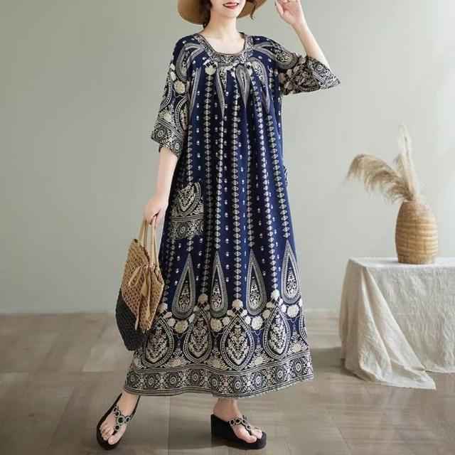 【巴黎精品】極速出貨 女連身裙寬鬆洋裝大尺碼長裙連衣裙A字裙大碼女裝(五分袖襯衫裙女裙子多款a1fd7 2G)