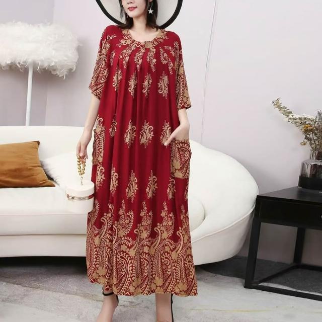 【巴黎精品】極速出貨 女連身裙寬鬆洋裝大尺碼長裙連衣裙A字裙大碼女裝(五分袖襯衫裙女裙子多款a1fd7 2G)