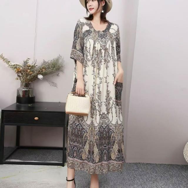 【巴黎精品】極速出貨 女連身裙寬鬆洋裝大尺碼長裙連衣裙A字裙大碼女裝(五分袖襯衫裙女裙子多款a1fd7 2G)