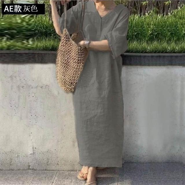 【巴黎精品】極速出貨 女連身裙寬鬆洋裝大尺碼長裙連衣裙A字裙大碼女裝(五分袖襯衫裙女裙子多款a1fd7 2G)