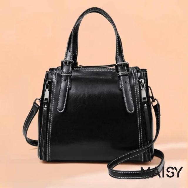 【MAISY】真皮時尚百搭雙肩帶質感頭層牛皮手提包 肩背包 (共兩款)