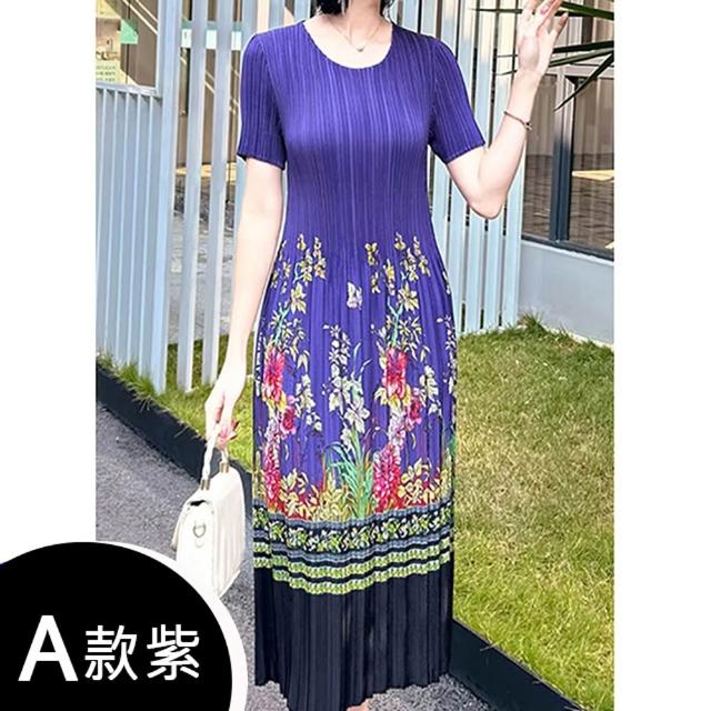 【K.W.】MOMO限定現貨新品韓國三宅壓褶花樣褶皺洋裝多款任選(韓國洋裝  中大尺碼)