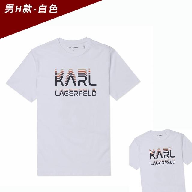 【KARL LAGERFELD 卡爾】老佛爺 經典印刷大Logo純棉圖案短袖T恤 上衣-多色選(專櫃款/平輸品/短T)