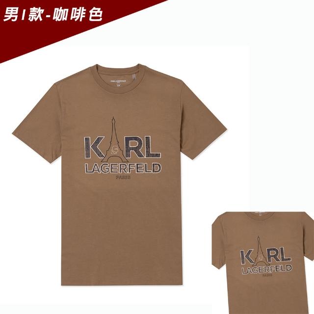【KARL LAGERFELD 卡爾】老佛爺 經典印刷大Logo純棉圖案短袖T恤 上衣-多色選(專櫃款/平輸品/短T)