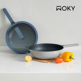【WOKY 沃廚】哈哈鍋2.0 不沾深煎平底鍋28cm-含玻璃鍋蓋