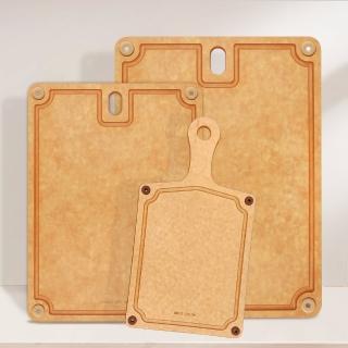 【GOLD LIFE】高密度不吸水木纖維方形砧板-XL+L+單柄(新款/3入組/擺盤)