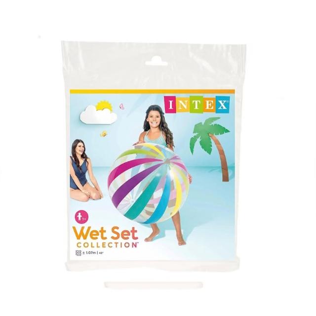 【寶盒百貨】INTEX 七彩條紋特大充氣遊戲球 海灘球(氣球 玩具球 夏天玩水 幼兒園充氣球)