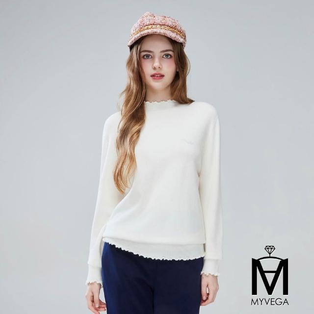【MYVEGA 麥雪爾】MA圓領/立領/木耳領羊毛logo燙鑽無縫針織上衣-多款任選(針織上衣/保暖衣/毛衣)