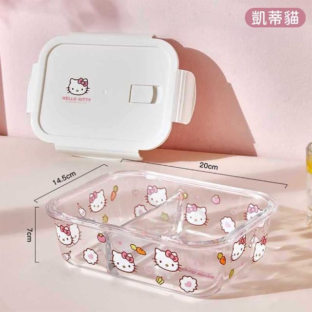【SANRIO 三麗鷗】大耳狗凱蒂貓美樂蒂2格玻璃保鮮盒便當盒(可微波)
