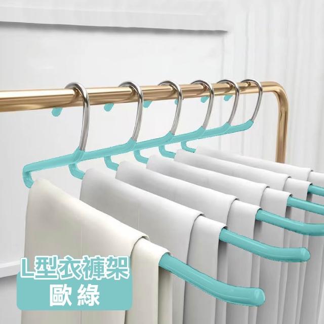 【ONE HOUSE】5入 L型魔術衣褲架(浸膠衣架 褲夾 褲架 裙夾 無痕衣架 衣架)