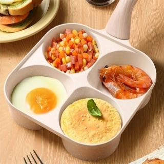 【鼎匠】升級加深★大容量雞蛋漢堡鍋 早餐煎鍋 4孔圓型麥飯石不沾平底鍋(米白四格煎荷包蛋器模具IH電磁爐)