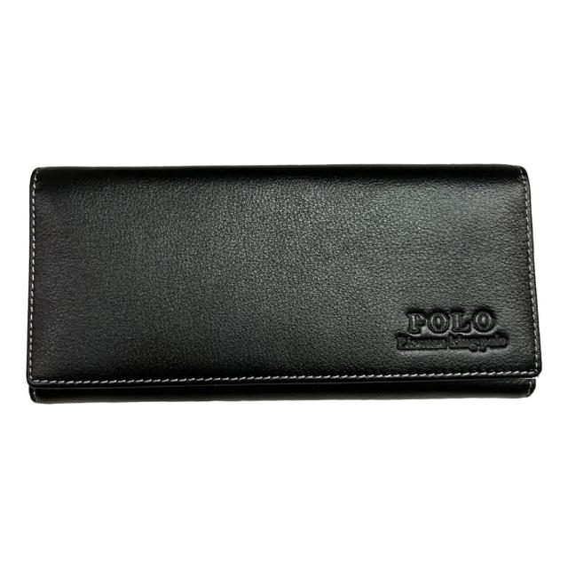 【POLO】長夾 中性款 100%進口牛皮革 三折型 一延伸大袋 大容量 不折鈔