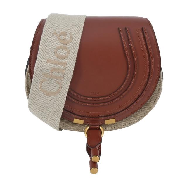 【Chloe’ 蔻依】Woody Marcie帆布拼接皮革翻蓋小號斜背包(任選)