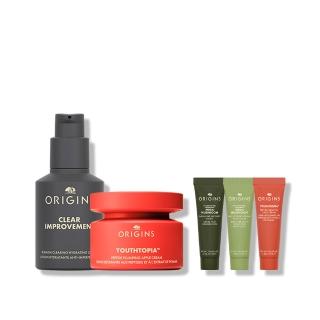【ORIGINS品木宣言】抗痘彈潤乳液/乳霜雙入組(蘋果澎澎霜50ml+抗痘小黑乳50ml)