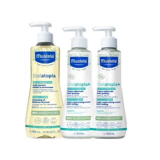 【Mustela 慕之恬廊】舒恬良 乾癢肌洗潤組(舒緩沐浴油500ml＋滋養益膚柔舒霜有機300mlX2 沐浴泡澡乳液)