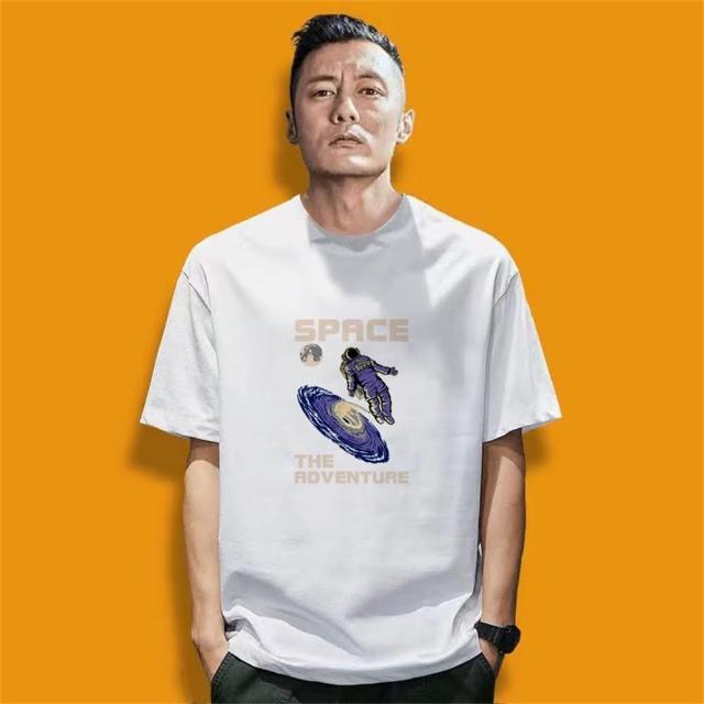 【LEESA】純棉短袖\寬鬆版\上衣\Oversize T-shirt\印花上衣\t恤\男裝\休閒短t\落肩上衣\打
